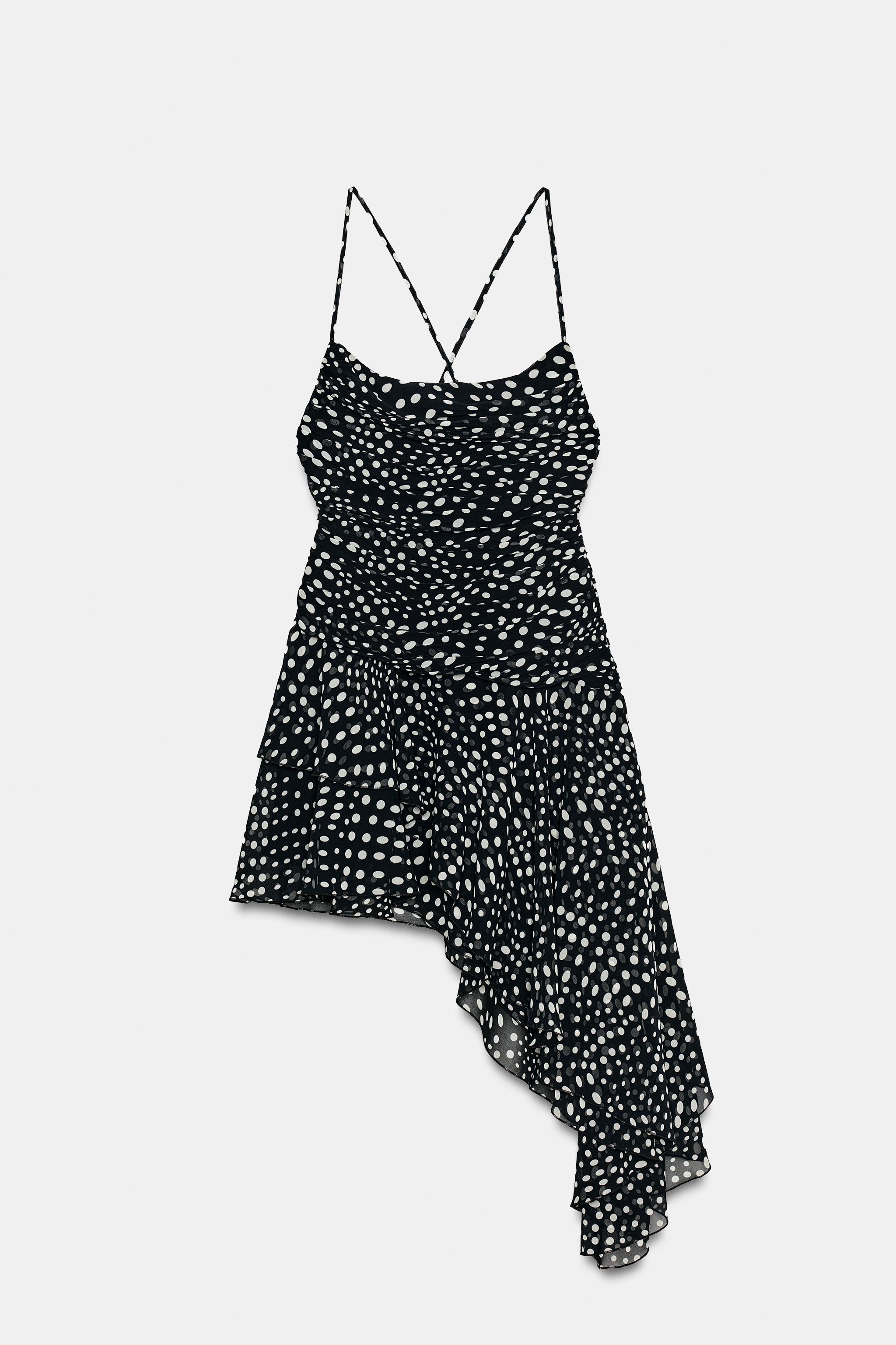 DRAPED POLKA DOT DRESS